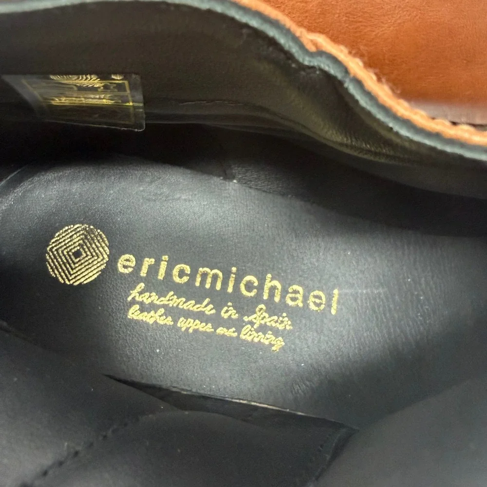 Eric Michael Womens Tan Leather Ankle Boots Handmade in Spain Size 39 Low Heel
